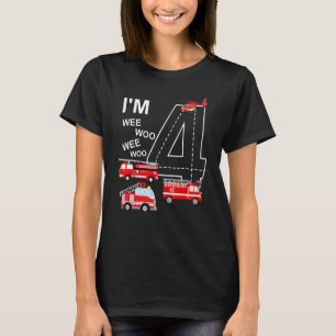 Fire Truck 4th Birthday Boy Toddler Firefighter 4 T-Shirt