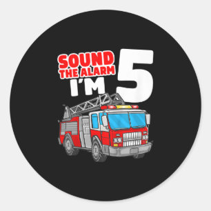 Fire Truck 5 Year Old Firefighter 5th Birthday Classic Round Sticker