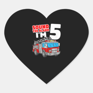 Fire Truck 5 Year Old Firefighter 5th Birthday Heart Sticker