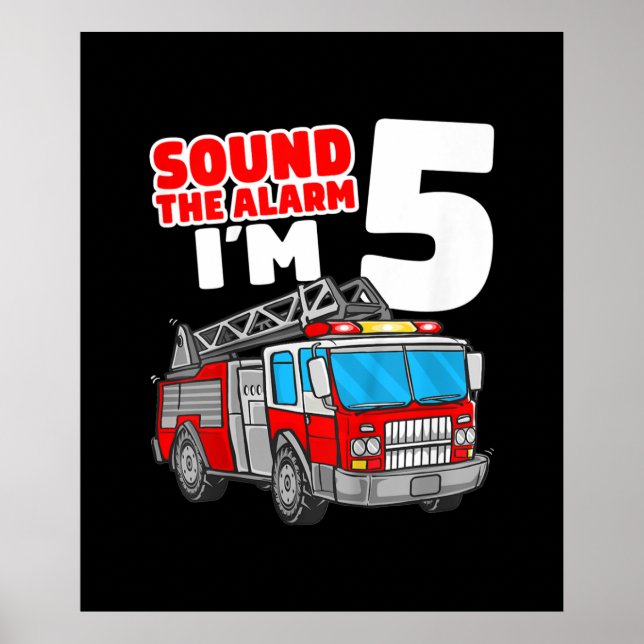 Fire Truck 5 Year Old Firefighter 5th Birthday Poster (Front)