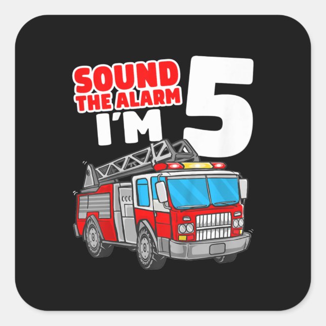 Fire Truck 5 Year Old Firefighter 5th Birthday Square Sticker (Front)