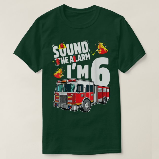 Fire Truck 6th Birthday Boy Firefighter 6 Year Old T-Shirt (Design Front)