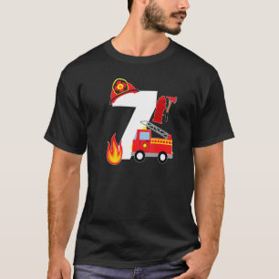Fire Truck 7 Year Old Firefighter 7th Birthday Boy T-Shirt