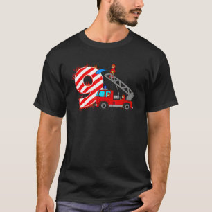 Fire Truck 9th Birthday Boy 9 Year Old Firefighter T-Shirt