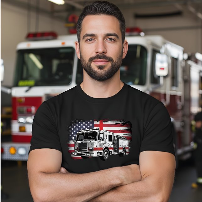  Fire Truck American Flag Distressed Men's T-Shirt (Creator Uploaded)