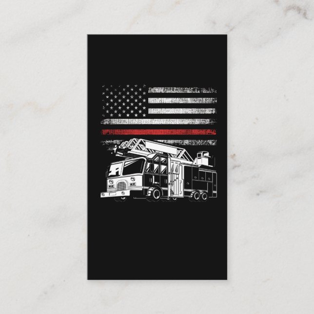 Fire Truck American Flag Firefighter Red US Line Business Card (Front)