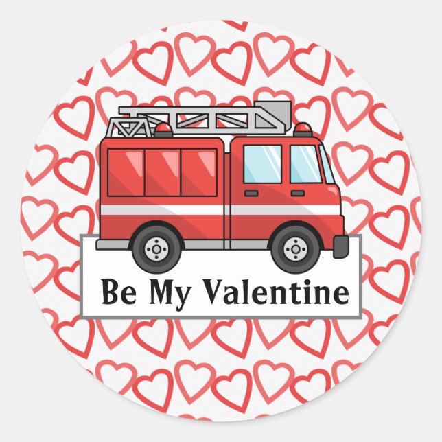 Fire Truck And Hearts Sticker (Front)