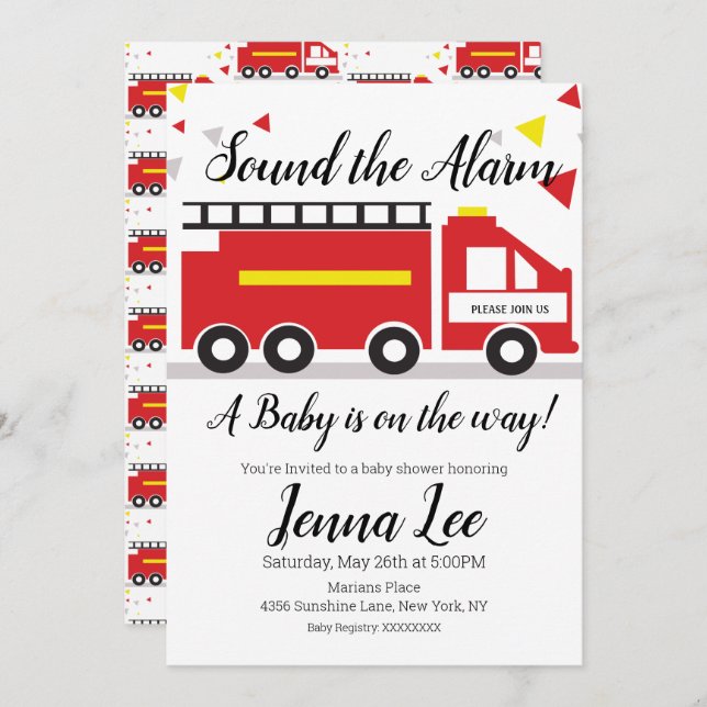 Fire Truck Baby Shower Confetti Invitation (Front/Back)