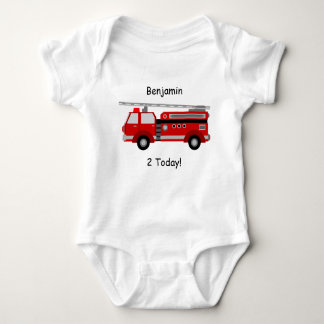 Fire Truck Baby Vest "2 Today" With Name Baby Bodysuit
