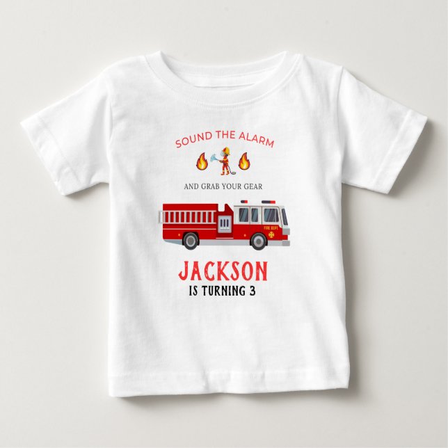 Fire truck Birthday Baby T-Shirt (Front)