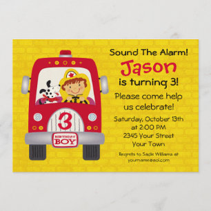 Fire Truck Birthday Boy Invitation