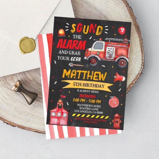 Fire Truck Birthday Fire Fighter Boy Invitation (Creator Uploaded)