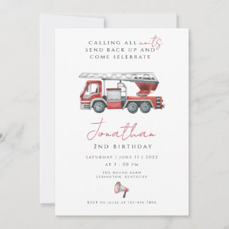 Fire truck Birthday, firefighter Invitation