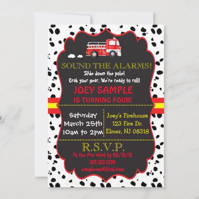 Fire Truck Birthday Invitation (Front)