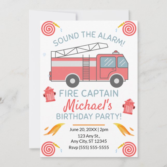 Fire Truck Birthday Invitation (Front)