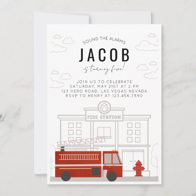 Fire Truck Birthday Invitation  (Front)