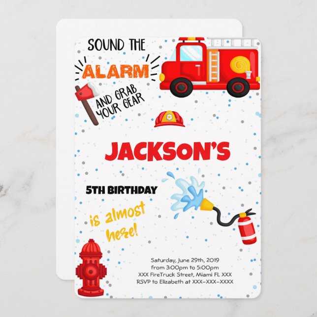 Fire Truck Birthday Invitation (Front/Back)