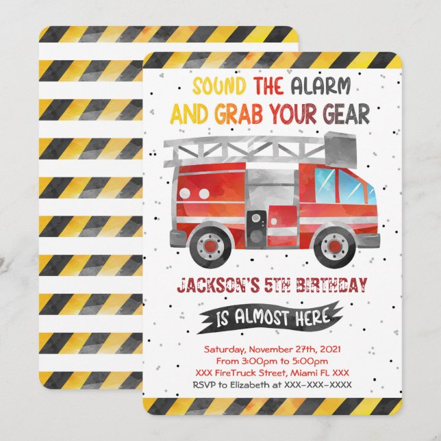 Fire Truck Birthday Invitations (Front/Back)