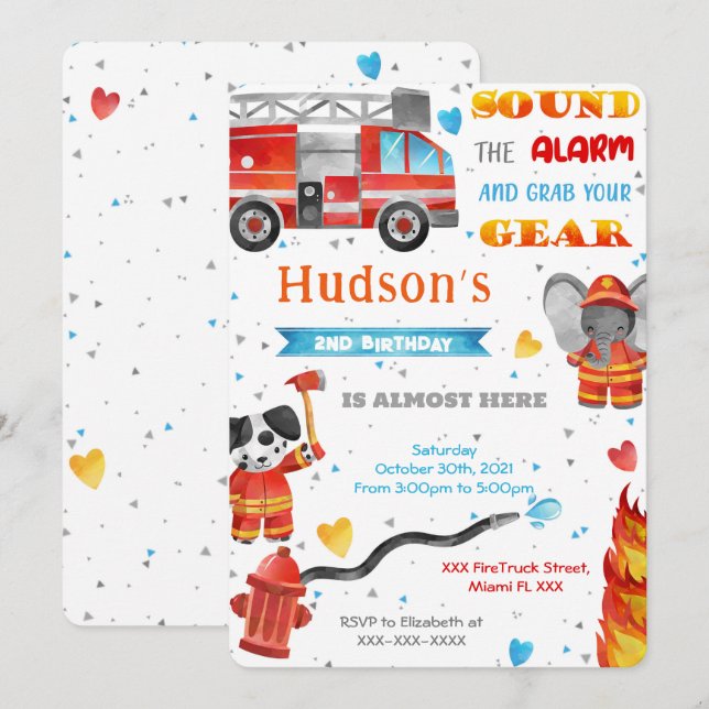 Fire Truck Birthday Invitations (Front/Back)