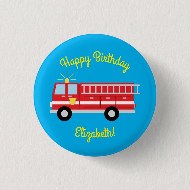Fire Truck Birthday Party  3 Cm Round Badge (Front)