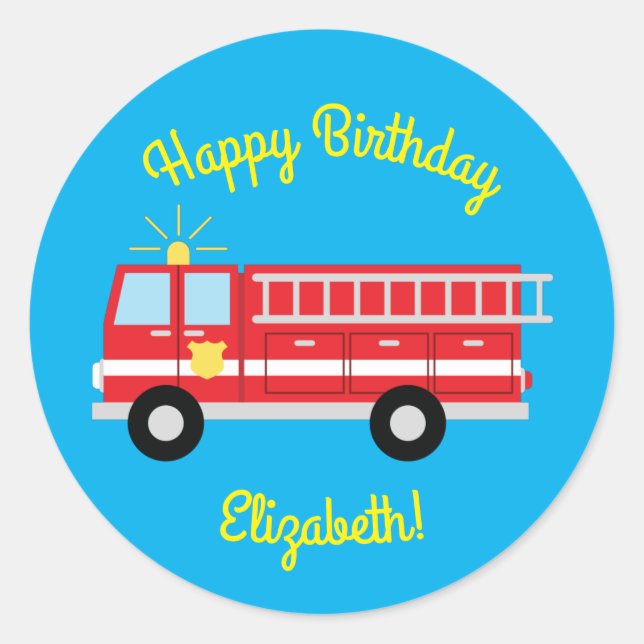 Fire Truck Birthday Party  Classic Round Sticker (Front)