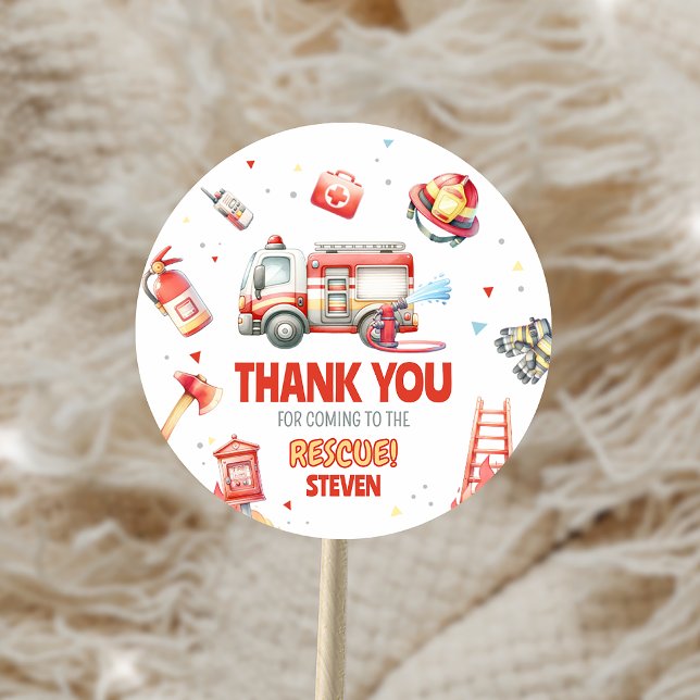 Fire Truck Birthday Party  Classic Round Sticker (Creator Uploaded)