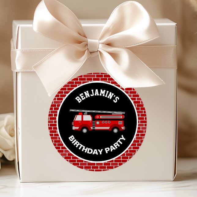 Fire Truck Birthday Party Favour Sticker (Creator Uploaded)