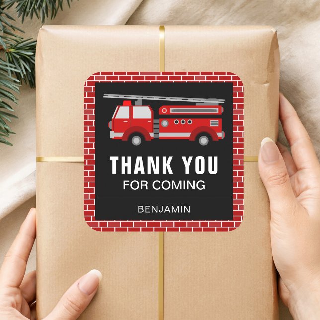 Fire Truck Birthday Party Favour Sticker (Creator Uploaded)