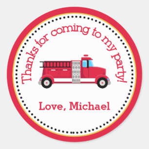 Fire Truck Birthday Party Favour Tag Sticker
