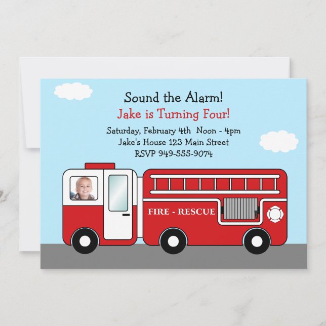 Fire Truck Birthday Party Invitation (Front)