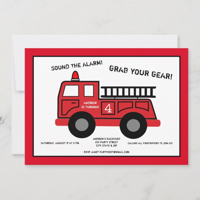 Fire Truck Birthday Party Invitation (Front)