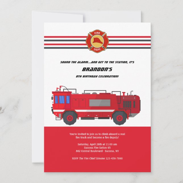 Fire Truck Birthday Party Invitation (Front)