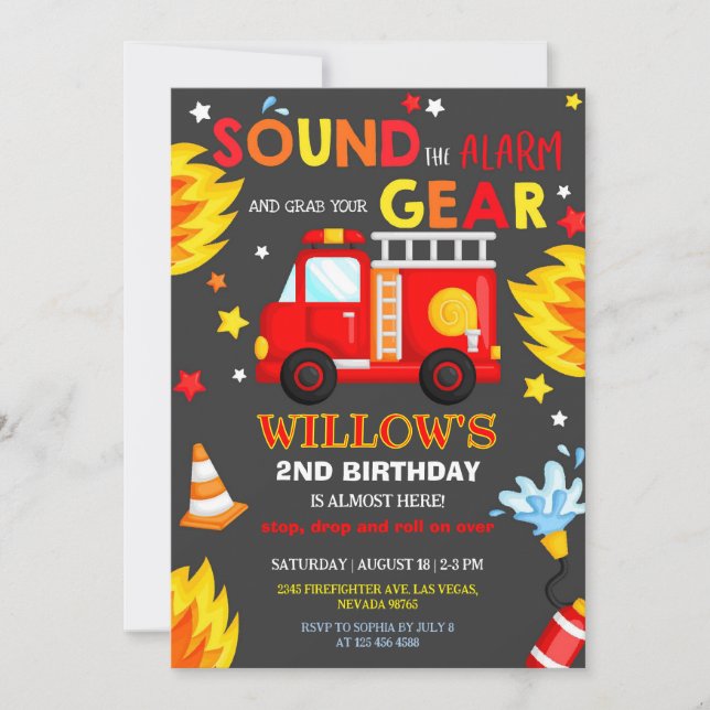 Fire Truck Birthday Party Invitation (Front)