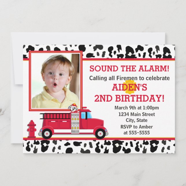 Fire Truck Birthday Party Invitation Photo Card (Front)