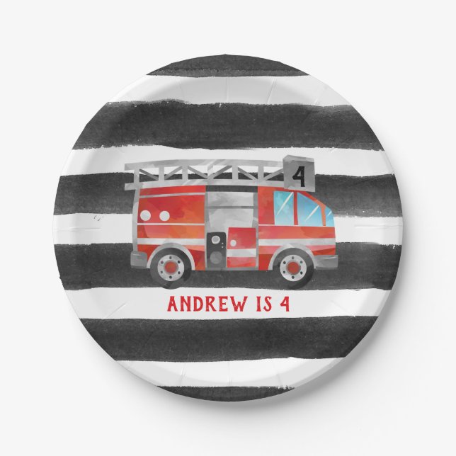 Fire Truck Birthday Party Paper Plates (Front)