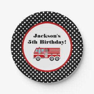 Fire Truck Birthday Party Personalised Paper Plate