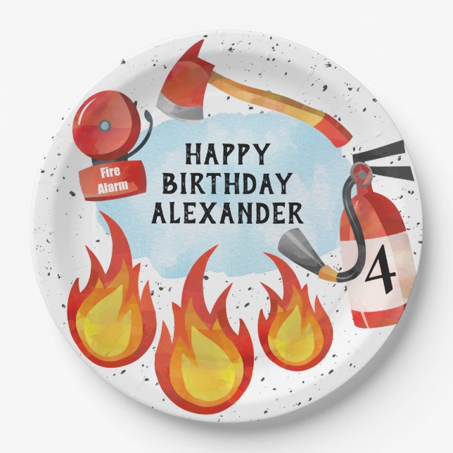 Fire Truck Birthday Party Plates - Fire Man Theme (Front)