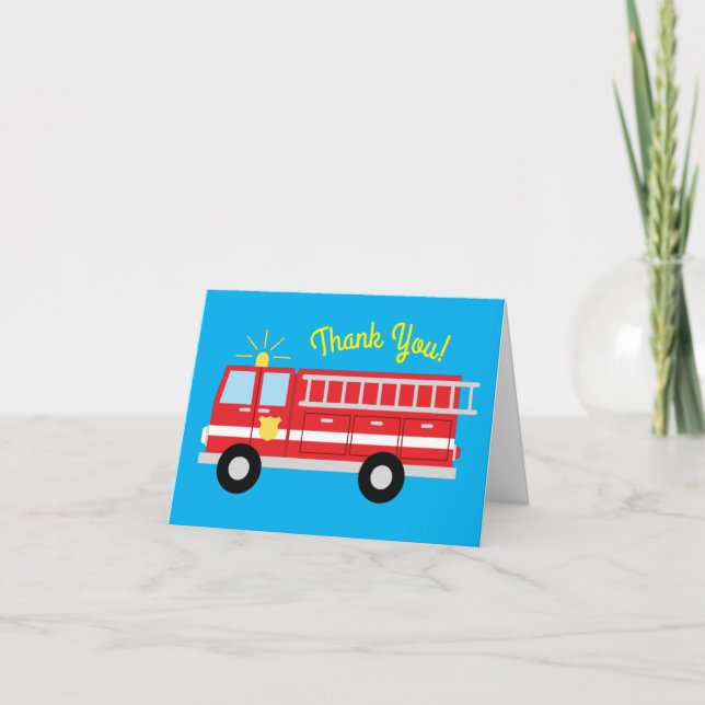 Fire Truck Birthday Party Thank You Card (Front)