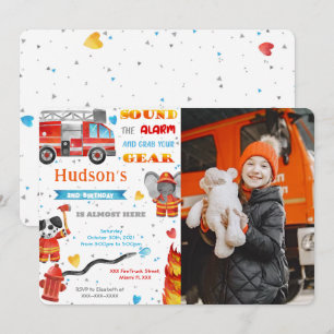 Fire Truck Birthday Photo Invitations