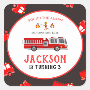 Fire truck Birthday Square Sticker