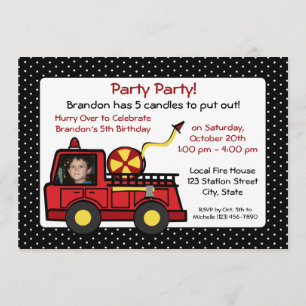 Fire Truck Birthday with Photo Invitation
