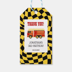 Fire Truck Black Yellow Chequered 3rd Birthday Gift Tags