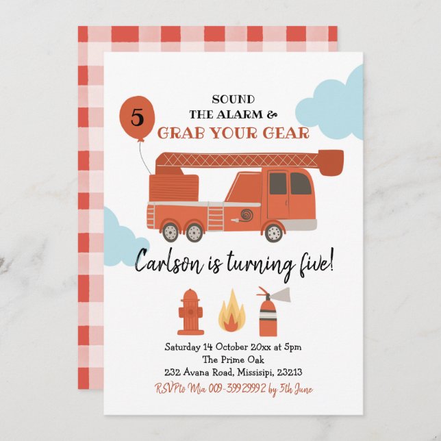 Fire Truck Boy Birthday Party Invitation (Front/Back)