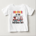 Fire Truck Brother Of The Birthday Boy T-Shirt<br><div class="desc">The Fire Truck Brother Of The Birthday Boy T-Shirt is a fun and vibrant t-shirt that's perfect for any brother celebrating their little sibling's birthday party. Featuring a colorful fire truck graphic, this shirt lets everyone know that the wearer is the proud brother of the birthday boy. It's made from...</div>