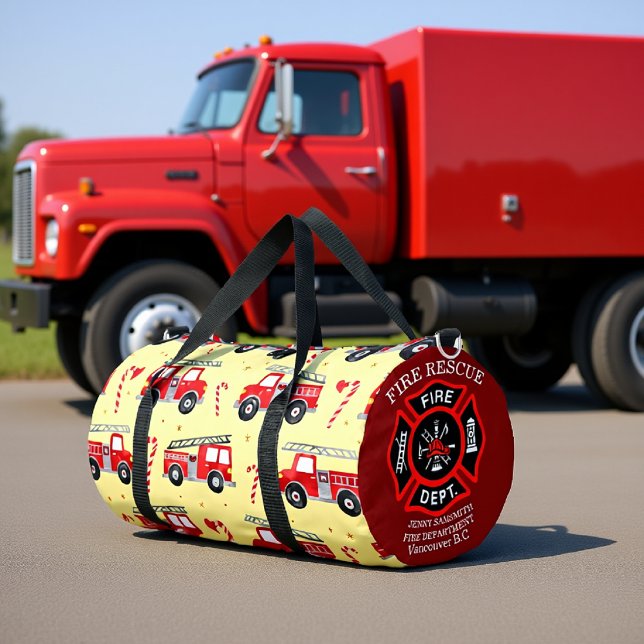 Fire Truck Candy Cane Personalised Duffle Bag (Creator Uploaded)