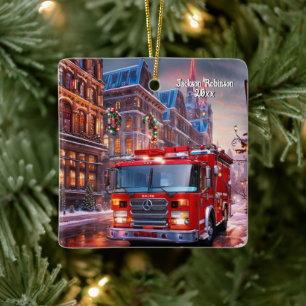  Fire Truck  Christmas Ceramic Ornament