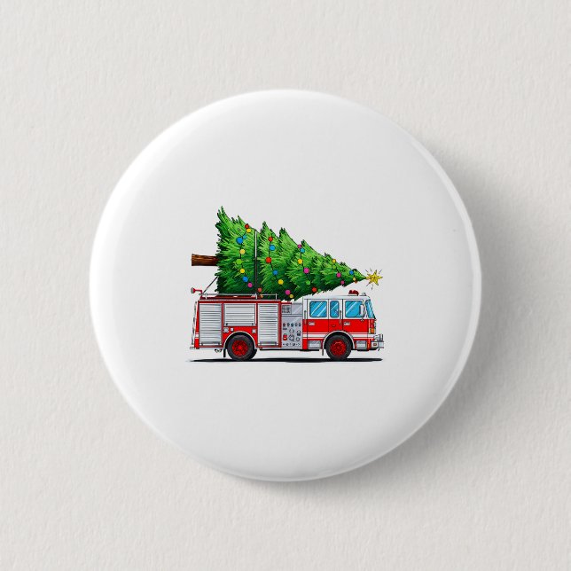 Fire Truck Christmas Tree Xmas Lights Firefighter  6 Cm Round Badge (Front)