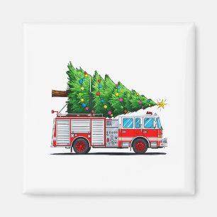 Fire Truck Christmas Tree Xmas Lights Firefighter  Magnet