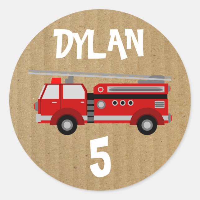 Fire truck Craft Paper Card Party Birthday Classic Round Sticker (Front)
