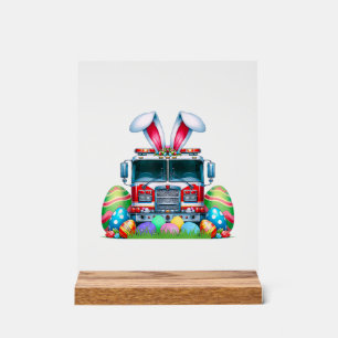Fire Truck Easter Bunny Ears Firefighter Easter Eg Acrylic Sign